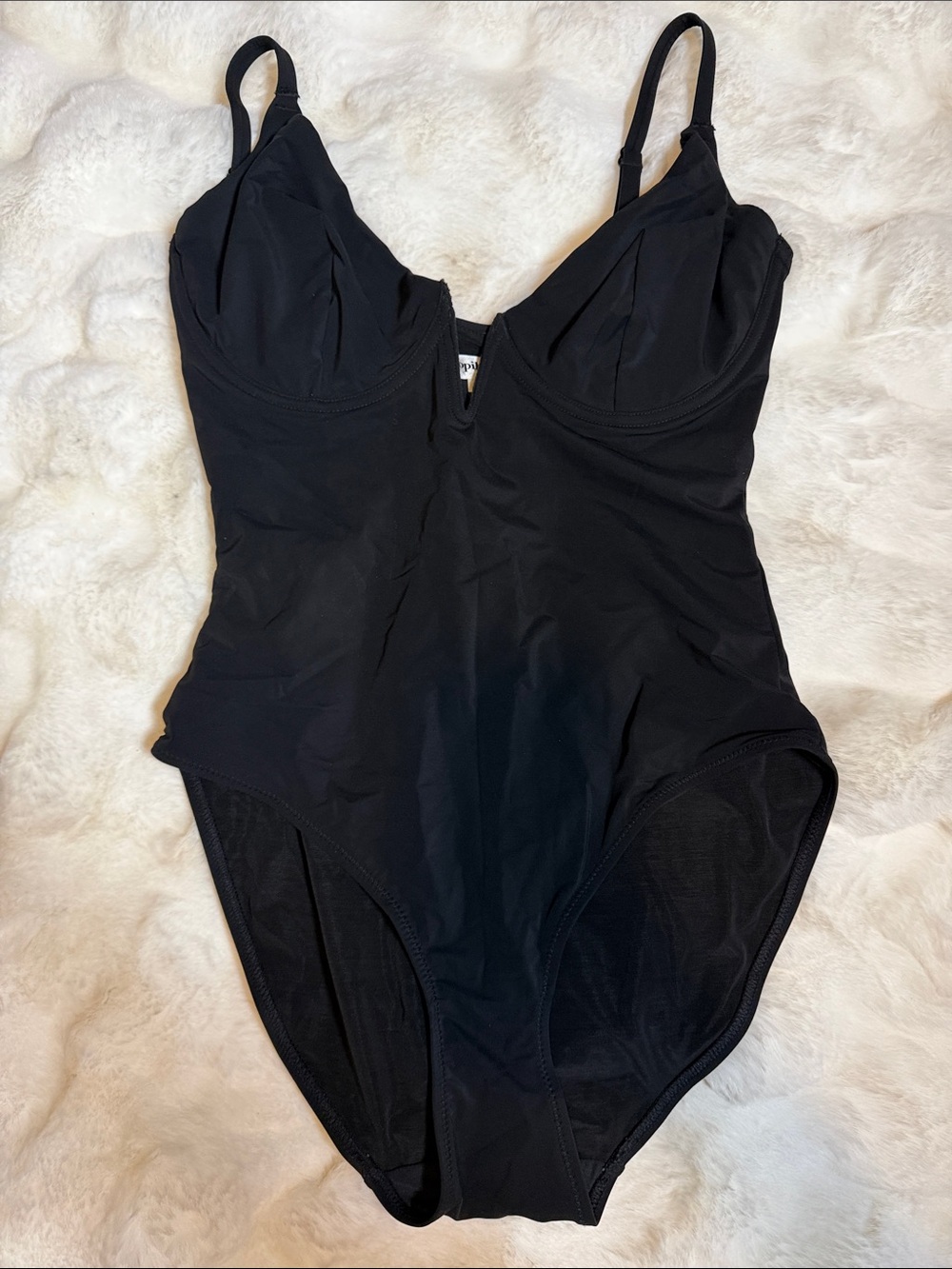 Sleek Black One-Piece Swim Suit with Supportive Cups